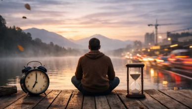 Ilustrasi kelambanan mendalam dalam dunia yang tergesa-gesa (Chat GPT)